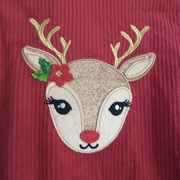 Rare Editions Jumper Dress Baby Toddler 3/3T Red Corduroy Christmas Reindeer - Picture 3 of 7